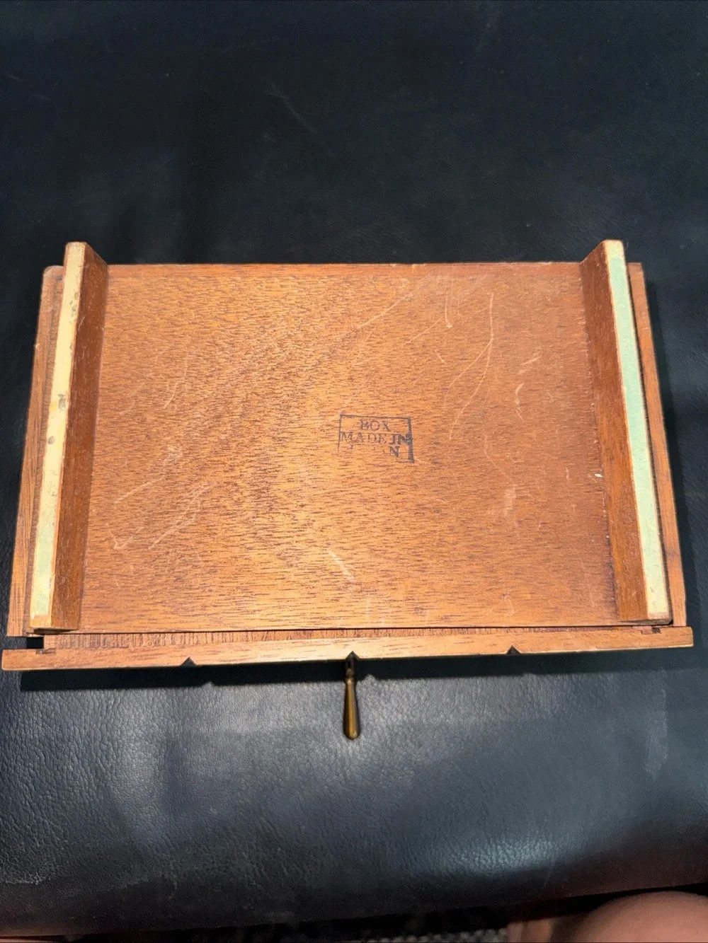 Vintage wood jewelry box with red velvet interior and mirror 5x8 inches MCM